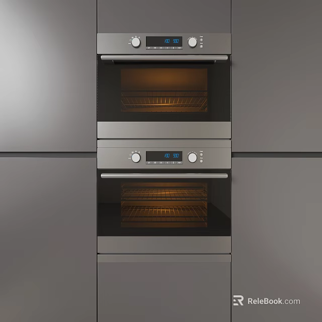 Modern Stainless Steel Built In Double Ovens With Digital Display And Knob Controls 3d model 