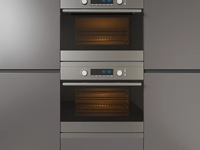 Modern Stainless Steel Built In Double Ovens With Digital Display And Knob Controls 3d model