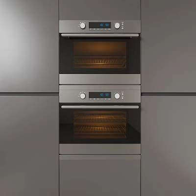Modern Stainless Steel Built In Double Ovens With Digital Display And Knob Controls 3d model