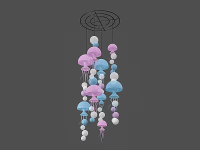 Jellyfish Shaped Hanging Wind Chime with Pink Blue and White Decorative Ornaments for Indoor Decoration 3d model