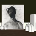 Black And White Abstract Painting With Figure Silhouette On Green Wall Wooden Floor Modern Decor