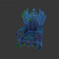 Ornate Turquoise Chair With Intricate Gold Accents And Crown-like Backrest Design