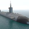 Modern Military Submarine Sailing On Calm Ocean Surface With Command Tower 3d model