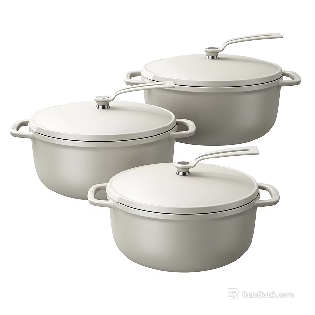 Modern Three Piece Cookware Set With Ergonomic Handles And Secure Fitting Lids 3d model 