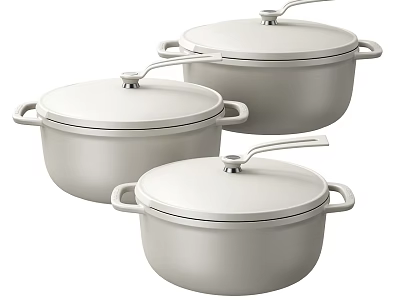 Modern Three Piece Cookware Set With Ergonomic Handles And Secure Fitting Lids 3d model
