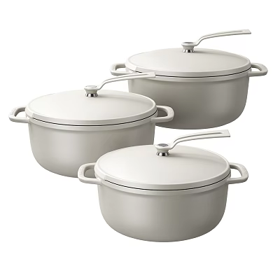 Modern Three Piece Cookware Set With Ergonomic Handles And Secure Fitting Lids 3d model