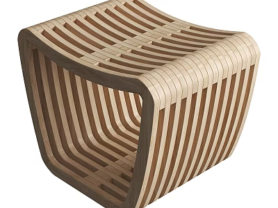 Modern Creative Wooden Stool With Curved Striped Slats And Smooth Lines 3d model