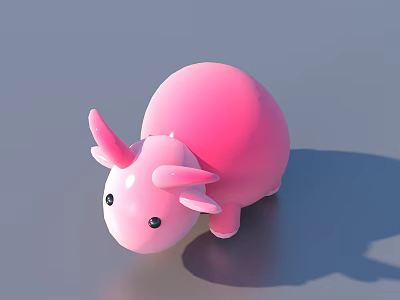 Cute Pink Round Body Toy With Small Horns And Black Eyes For Kids 3d model