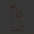 Decorative Iron Gate With Spiked Tops And Intricate Red Blue Patterns