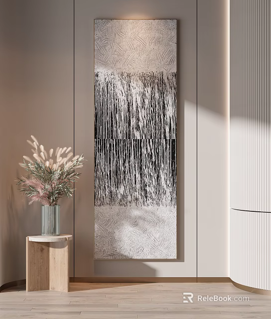 Modern Decorative Wall Art With Fringe Design And Vase Of Flowers 3d model 