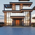 Modern Two Story Detached Villa With Large Windows Glass Balcony Wooden Accents And Spacious Driveway