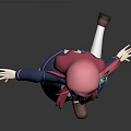 Pink Haired Anime Character in Blue White School Uniform with Running Pose 3D Render