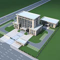 Modern Official Building Exterior With Glass Windows Lawn And Steps