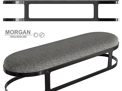 Modern Oval Sofa Bench With Metal Frame And Gray Upholstered Seat 3d model