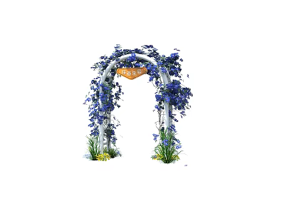 Beautiful Kindergarten Decorative Arch With Blue Flowers And Orange Sign 3d model