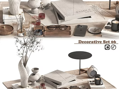 Elegant Decorative Ornament Set With Vase Books Candle And Wooden Tray 3d model