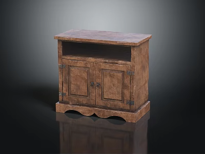 Wooden Vintage Style Entryway Cabinet and Side Cabinet with Double Doors and Scalloped Base 3d model