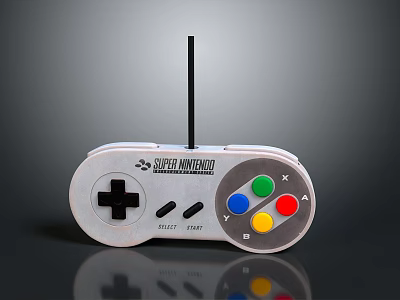Super Nintendo Electronic Game Controller With Wireless Antenna Colorful Buttons Directional Pad And SELECT START 3d model