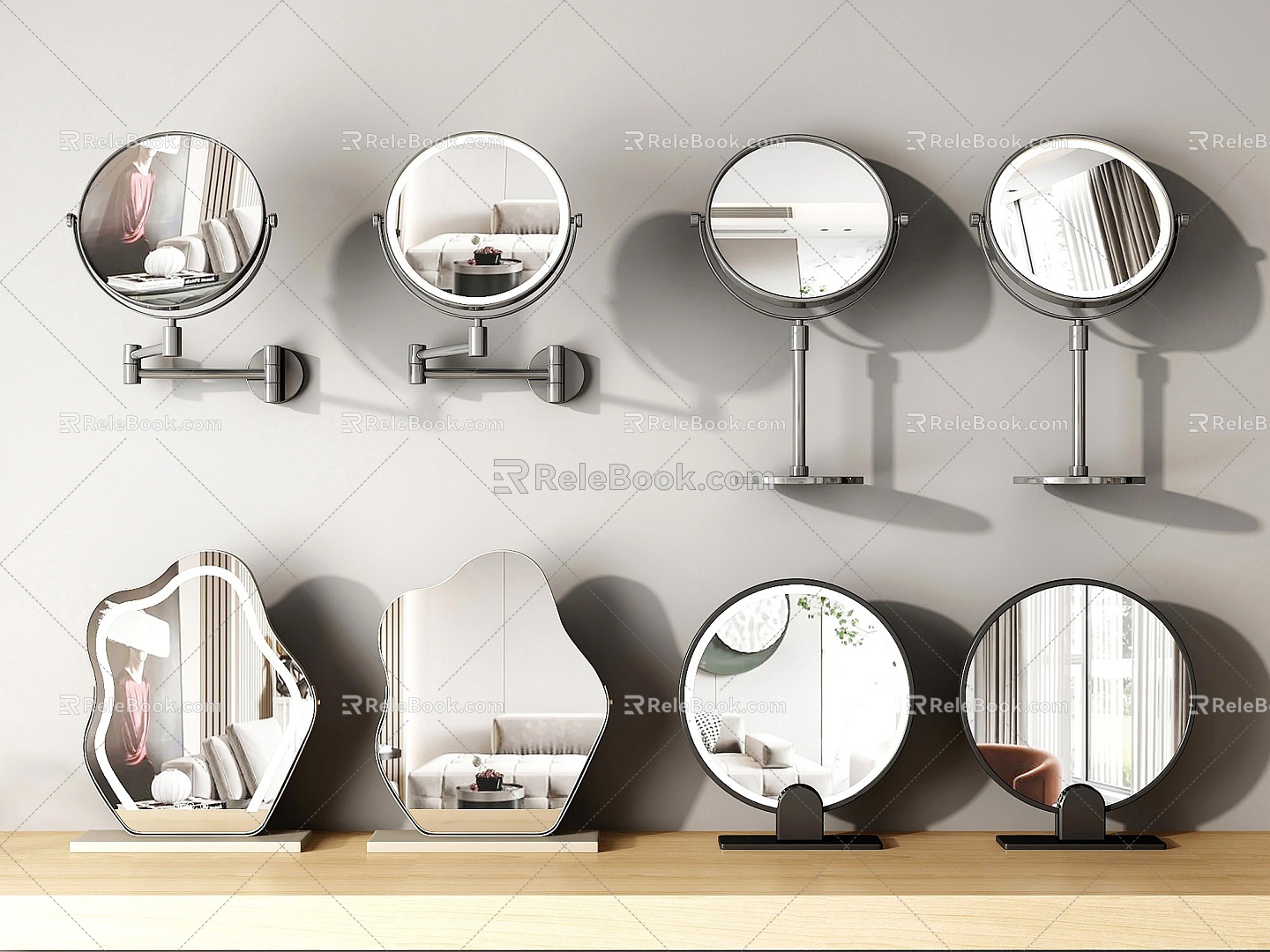 Mirror makeup mirror vanity mirror small round mirror wall-mounted mirror beauty mirror folding mirror 3d model