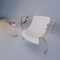 Elegant Leisure Chair With Gold Frame White Cushion And Glass Top Side Table