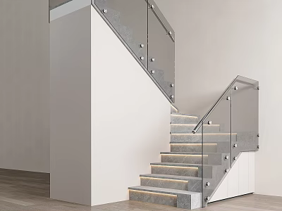 Modern Staircase With Glass Railing Marble Steps And LED Strip Lighting 3d model
