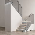 Modern Staircase With Glass Railing Marble Steps And LED Strip Lighting