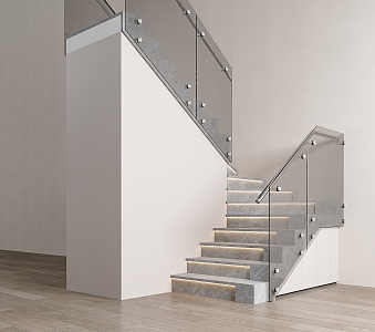 Modern Stairs Glass Handrail Stairs 3d model