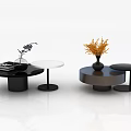 Modern Coffee Table Collection With Round Shape Vase And Decorative Flowers 3d model