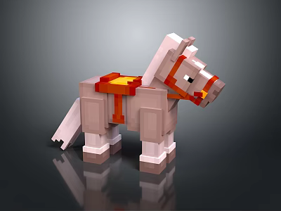 Cute Decorative Pixelated Horse Toy With Pink Orange Block Design For Home Living 3d model
