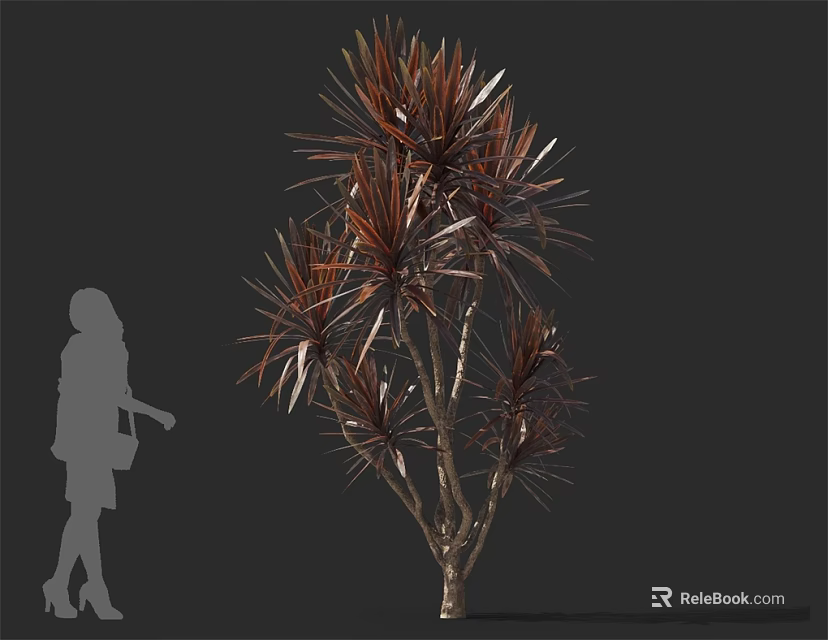 Arbor With Reddish Brown And Green Leaves Branched Trunk And Human Silhouette 3d model 