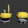Futuristic Yellow Robots In Sci-Fi Scene With Open Compartment And Internal Components