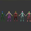 Five Colorful 3D Game Characters Standing With Different Outfits And Detailed Designs