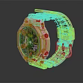 Sporty Casual Watch With Cream Strap Blue Dial Plastic Band And Digital Analog