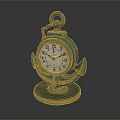 Vintage Bronze Pocket Watch Shaped Clock With Anchor Decoration And Base