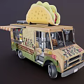 Taco Food Truck With Giant Taco On Top And Cactus Design Details