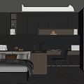 Modern Tatami Bedroom Interior With Gray Tones Built-in Cabinets Desk Chair And Window Lighting