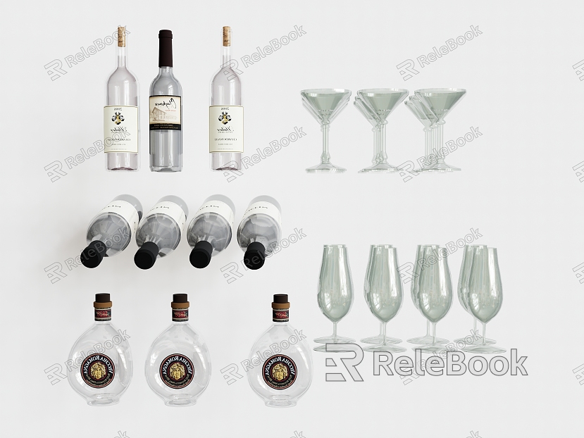 Wine set Wine bottle Wine glass model