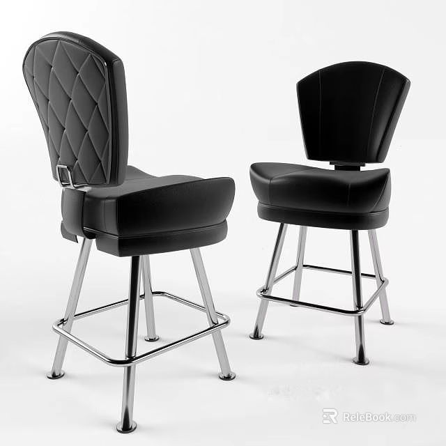 Modern Black Leather Bar Stools With Different Back Designs And Metal Frames 3d model 
