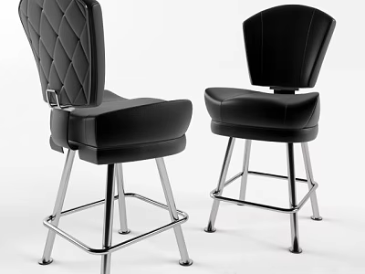 Modern Black Leather Bar Stools With Different Back Designs And Metal Frames 3d model