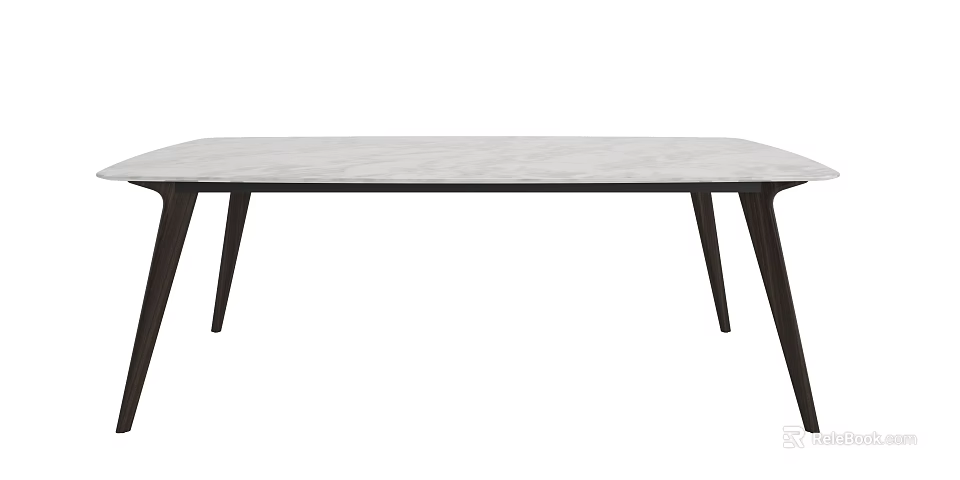 Modern Dining Table With Sleek White Marble Top And Black Wooden Legs Design 3d model 