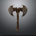 Medieval Battle Axe With Double Blades Spiked Design And Wooden Handle 3D Rendering