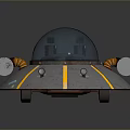 Vintage Metallic Flying Saucer With Transparent Cockpit Yellow Stripes And Side Engines