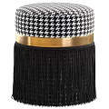 Blue Velvet Ottoman with Gold Band Fringe Detail and Multiple Color Options