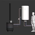 Home Water Storage System With White Tank Colorful Cylinder And Red Blue Pipes