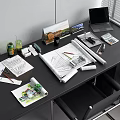 Designer Desk Workspace With Blueprints Laptop Calculator Pencils Ruler And Documents