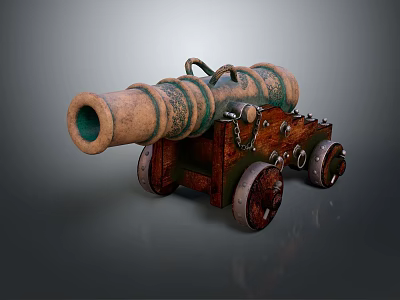 Vintage Military Cannon With Wooden Wheels And Rusted Metal Structure 3d model