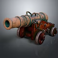 Vintage Military Cannon With Wooden Wheels And Rusted Metal Structure