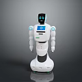 White And Blue Humanoid Robot Game Movie Character Featuring Digital Screen Face And Interactive