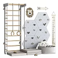 Kids Indoor Play Equipment Featuring Climbing Frame Gym Rings And Rock Climbing Wall Sections