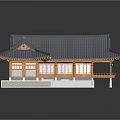 Traditional Chinese Architectural Design With Gray Tiled Roof Overhanging Eaves Wooden Platform And White Stairs 3d model